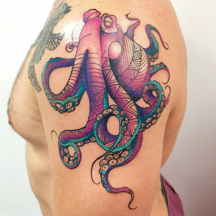 Purple octopus tattoo