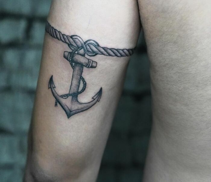Anchor With Rope Armband Tattoo