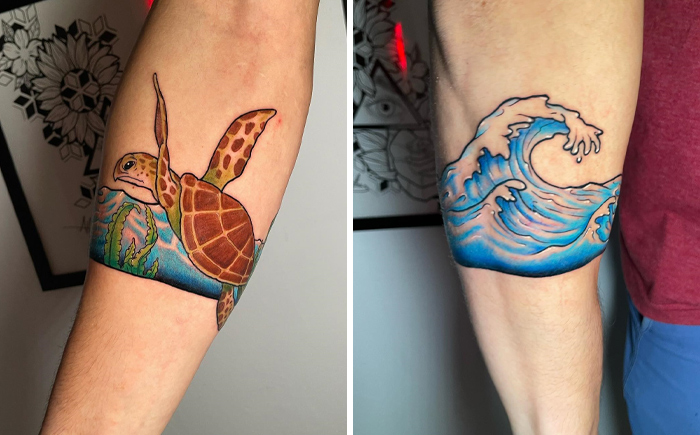 Turtle And Waves Armband Tattoo