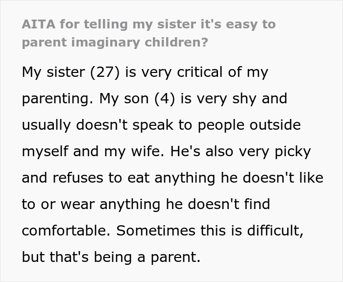 Guy Asks Whether He Did The Wrong Thing By Telling Off His Child-Free Sister As He's Fed Up With Her Parenting Ideas Guy Asks Whether He Did The Wrong Thing By Telling Off His Child-Free Sister As He's Fed Up With Her Parenting Ideas