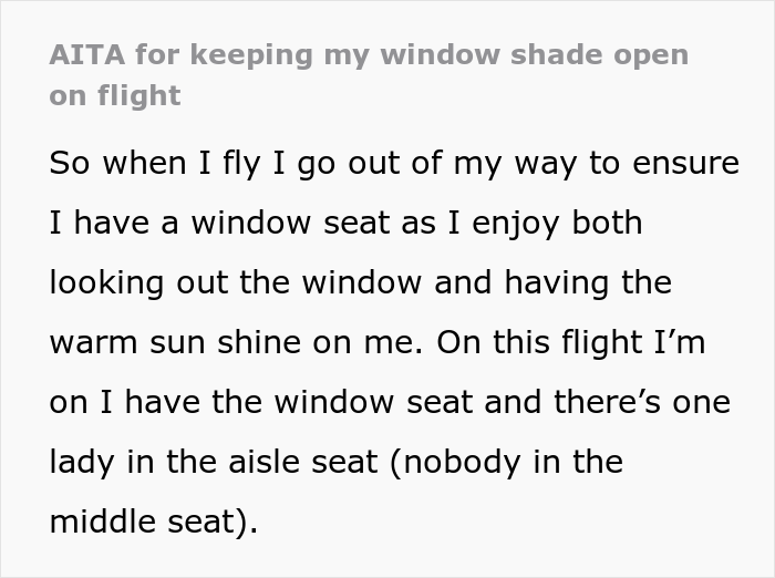 Boy enjoys watching the sky through the window on an airplane, annoying another passenger by refusing to close the shade when asked.