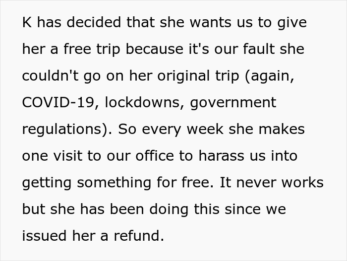 Karen Keeps Demanding Free Things From This Travel Agency Even Though She Already Got A Refund, Gets Embarrassed In Front Of Members Of Her Church Karen Keeps Demanding Free Things From This Travel Agency Even Though She Already Got A Refund, Gets Embarrassed In Front Of Members Of Her Church