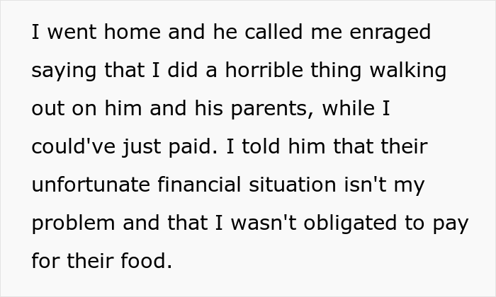 Woman Slammed For Walking Out On Boyfriend And His Parents After She Refused To Finance Their Restaurant Meals Woman Slammed For Walking Out On Boyfriend And His Parents After She Refused To Finance Their Restaurant Meals