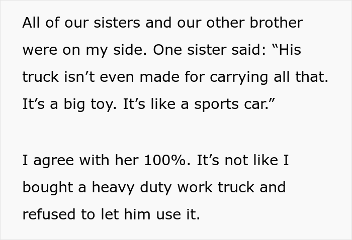 Family Drama Ensues After Brother Refused To Lend His Sibling His New Truck To Transport 3,000 Lb. Of Concrete