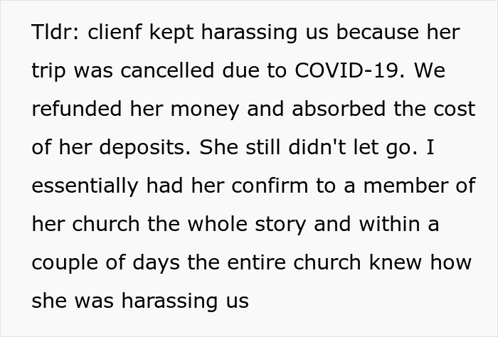 Karen Keeps Demanding Free Things From This Travel Agency Even Though She Already Got A Refund, Gets Embarrassed In Front Of Members Of Her Church Karen Keeps Demanding Free Things From This Travel Agency Even Though She Already Got A Refund, Gets Embarrassed In Front Of Members Of Her Church