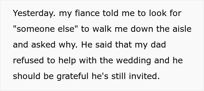 Man Is Offended His Fiancée Doesn’t Care He Is Uncomfortable With Her Dad Walking Her Down The Aisle