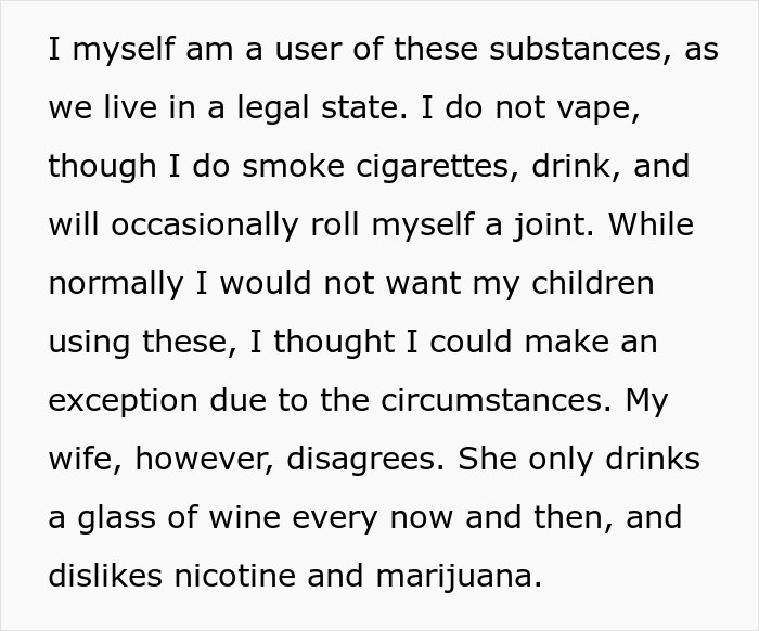 Mom Doesn’t Want Her 16 Y.O. Daughter To Drink And Smoke, But Dad Allows Her Because She's Terminally Ill Mom Doesn’t Want Her 16 Y.O. Daughter To Drink And Smoke, But Dad Allows Her Because She's Terminally Ill