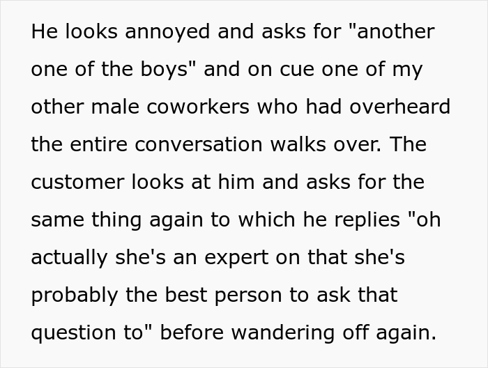 Sexist Customer Demands Female Employee Get "One Of The Boys'', They Maliciously Comply