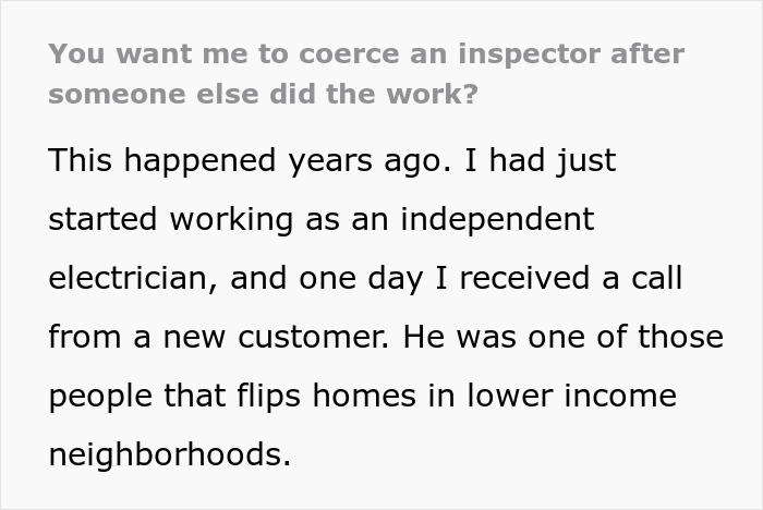 Electrician Is Hired To Guide An Inspector Through A House Avoiding Problematic Places, Does The Complete Opposite Electrician Is Hired To Guide An Inspector Through A House Avoiding Problematic Places, Does The Complete Opposite