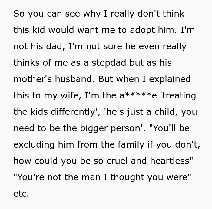 "Am I stupid for not wanting to adopt one of my wife's children?"