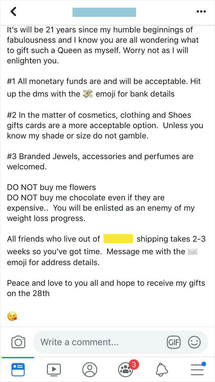 Facebook Friend On What/What Not To Buy Her For Birthday