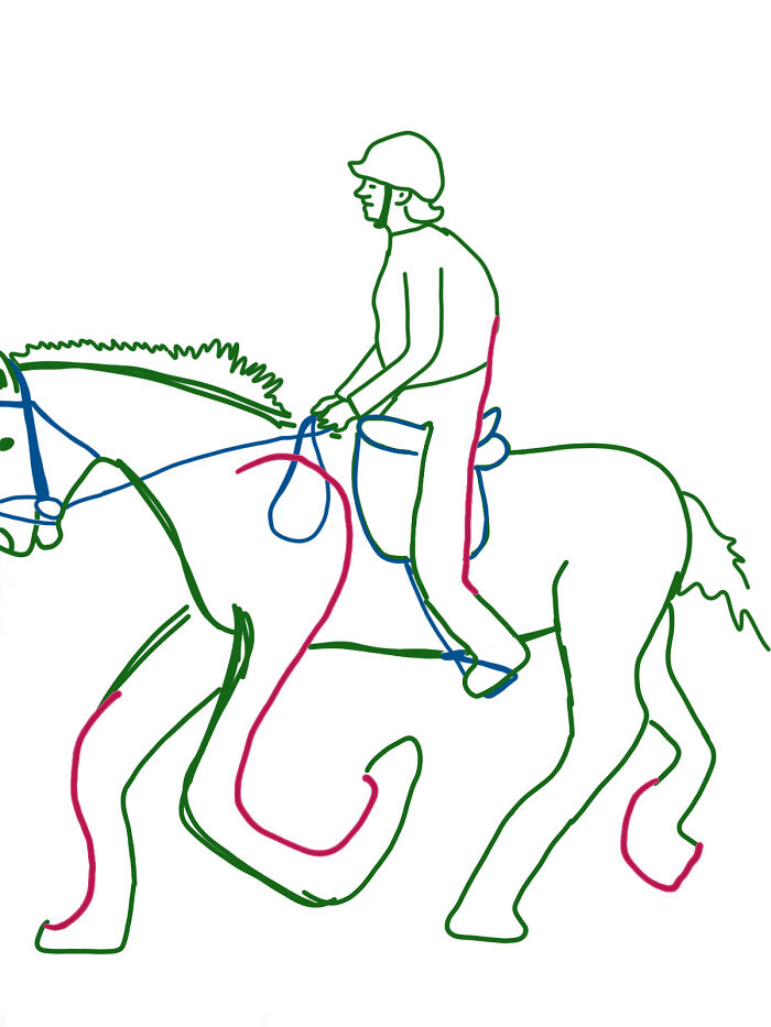 Horse And Rider (Original Lines In Red)
