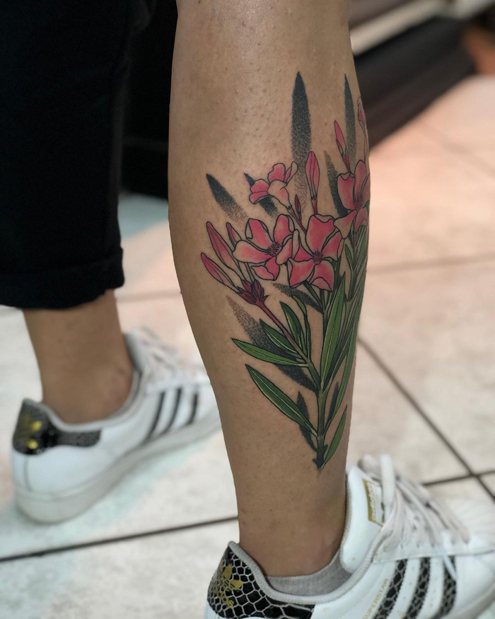 Flowers calf tattoo