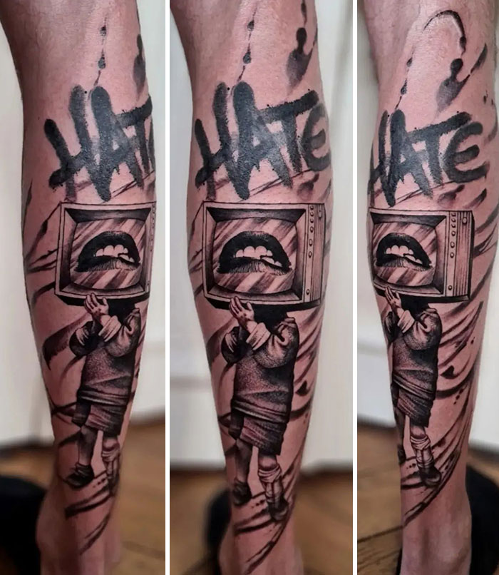 "Hate" Calf Tattoo