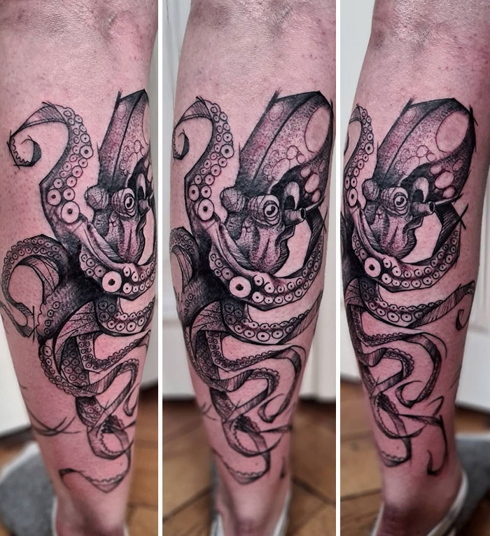 Octopus calf tattoo