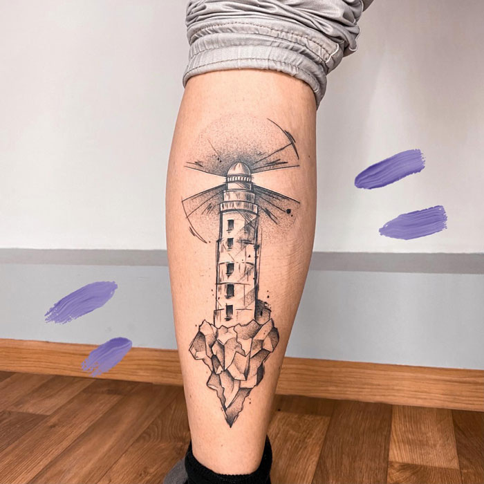 Lighthouse Calf Tattoo