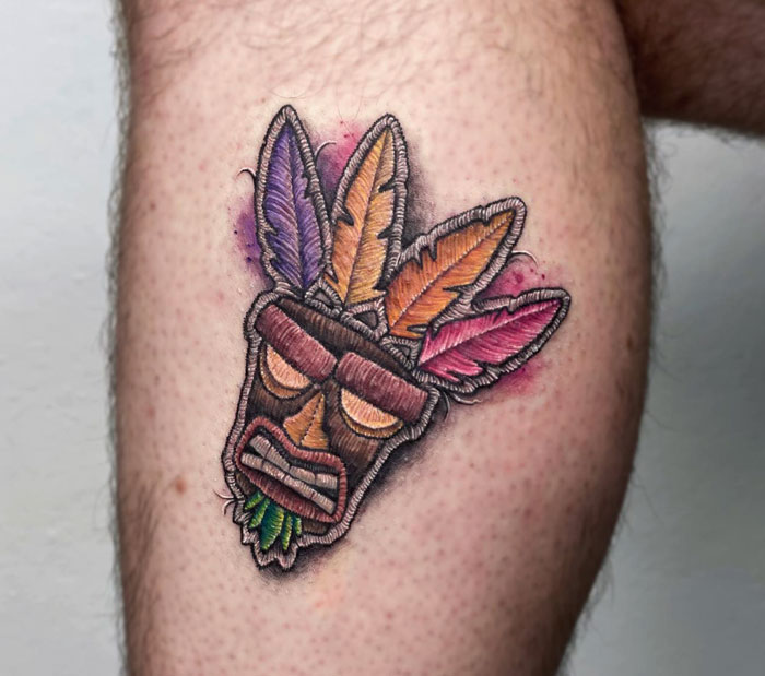 Crash Bandicoot Calf Tattoo
