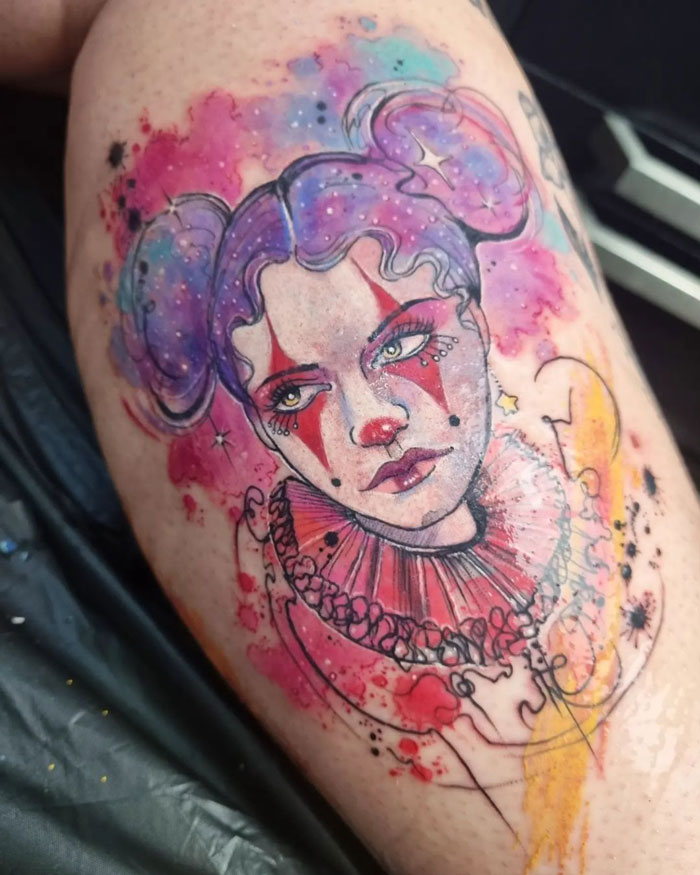 Clown calf tattoo