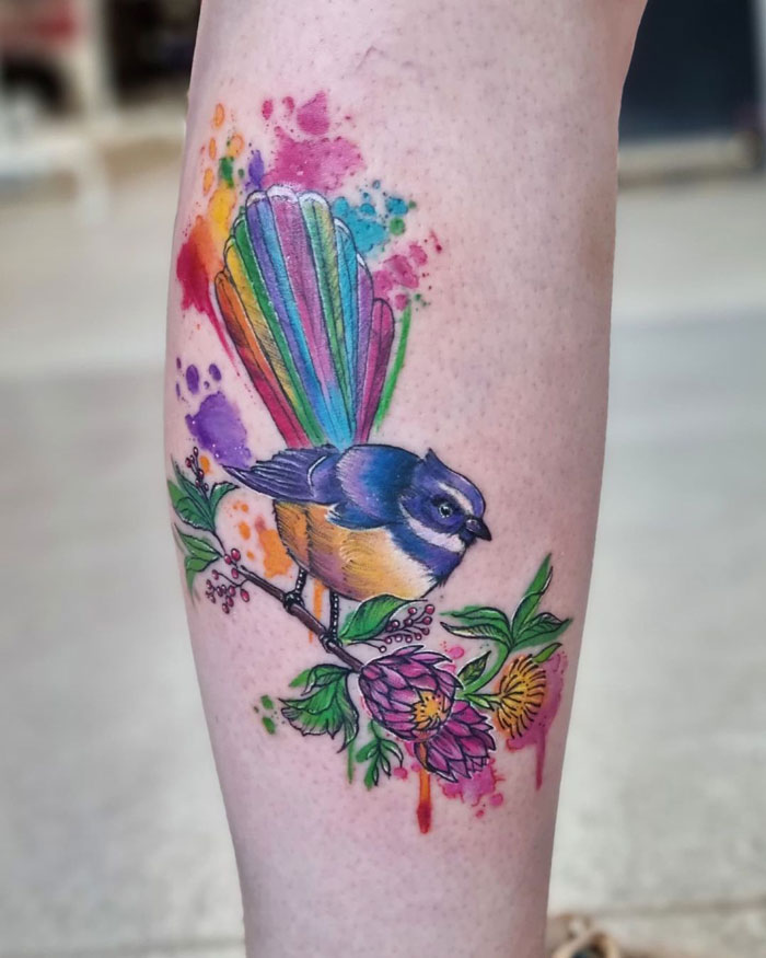 A New Zealand Fantail Bird & Protea For The Lovely Katie. Thanks You For Such A Fun Day & Congratulations On Your First Tattoo