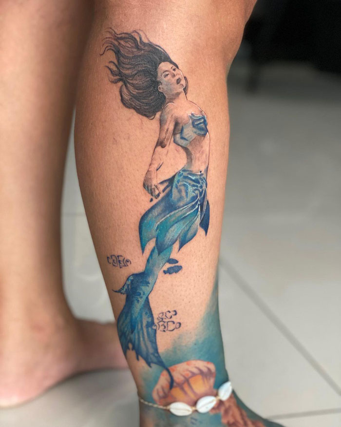 Mermaid Calf Tattoo