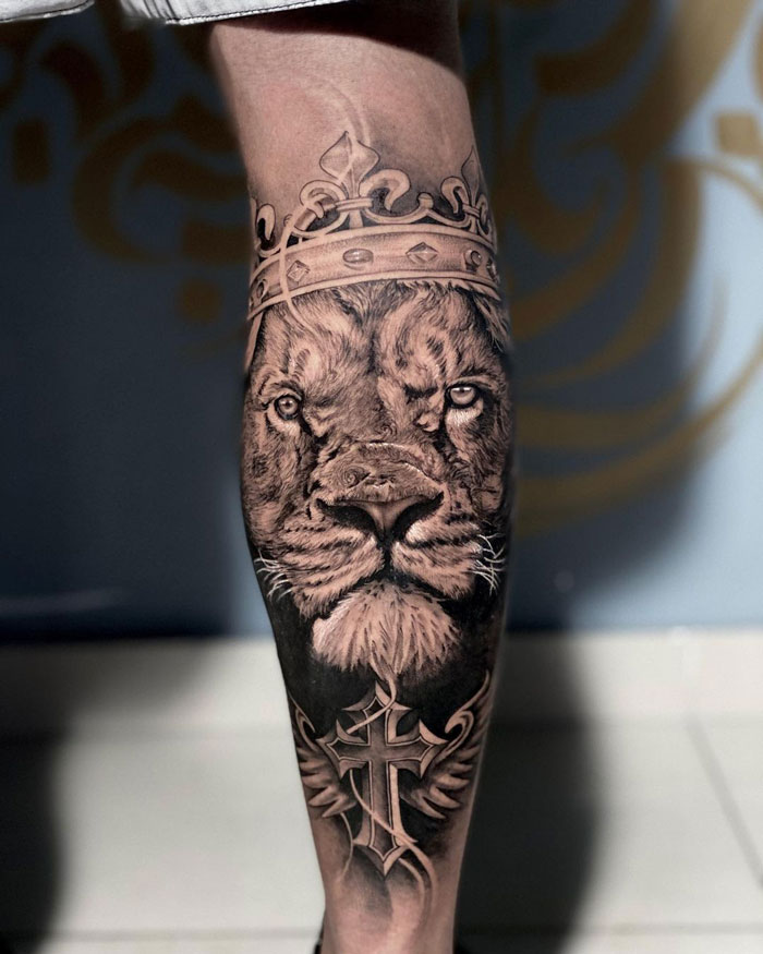 LionTiger Mix  Calf Tattoo