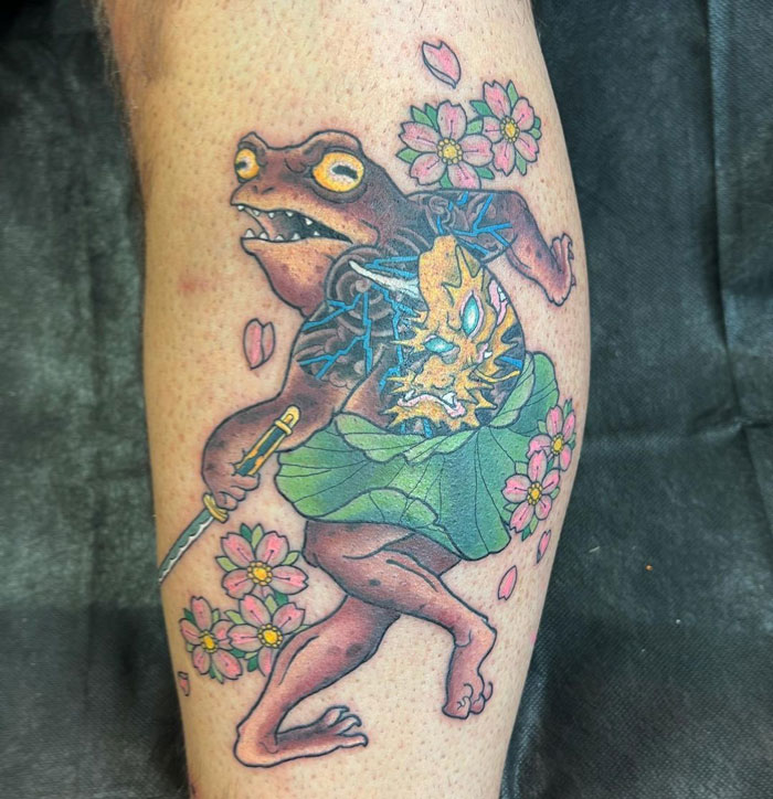 Warrior toad calf tattoo