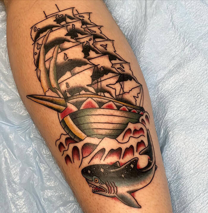 Ship calf tattoo