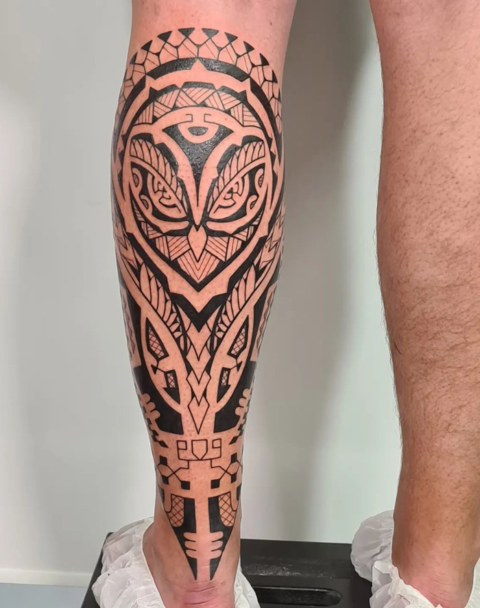 Mandala calf tattoo