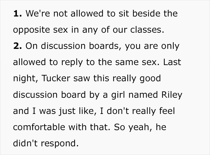 Christian Woman Lists All The Boundaries She And Her Husband Have, Like Not Sitting Next To The Opposite Gender, Apparently It's All A Joke Christian Woman Lists All The Boundaries She And Her Husband Have, Like Not Sitting Next To The Opposite Gender, Apparently It's All A Joke