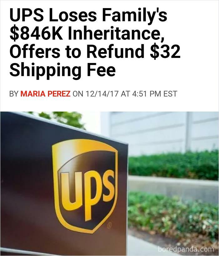 UPS Loses Family's $846k Inheritance, Offers To Refund $32 Shipping Fee