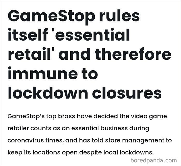 Gamestop Rules Itself 'Essential Retail' And Therefore Immune To Lockdown Closures