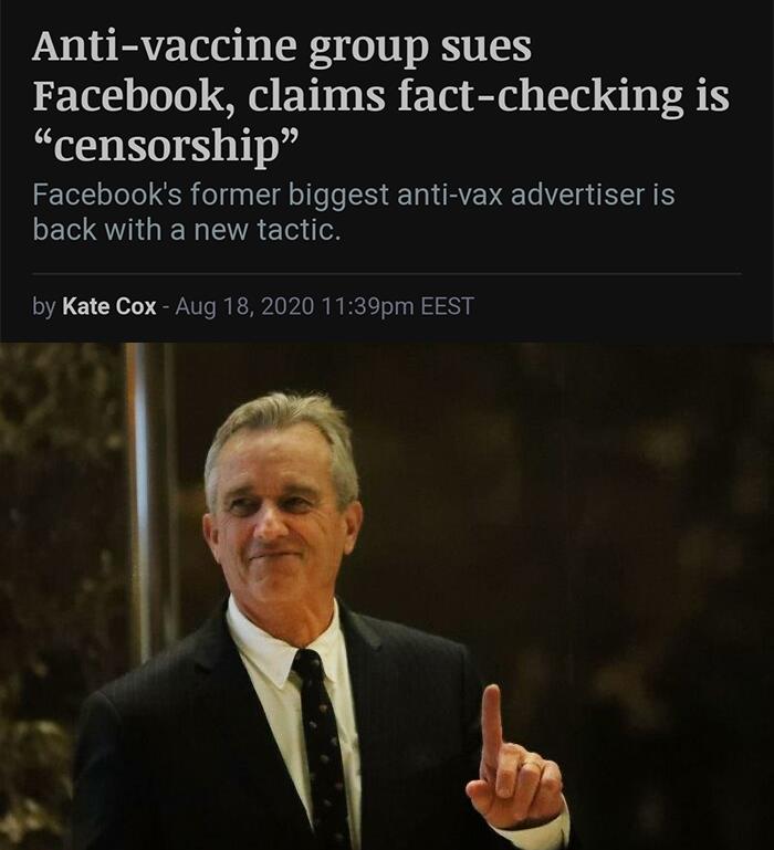 Anti-Vaccine Group Sues Facebook, Claims Fact-Checking Is “Censorship”