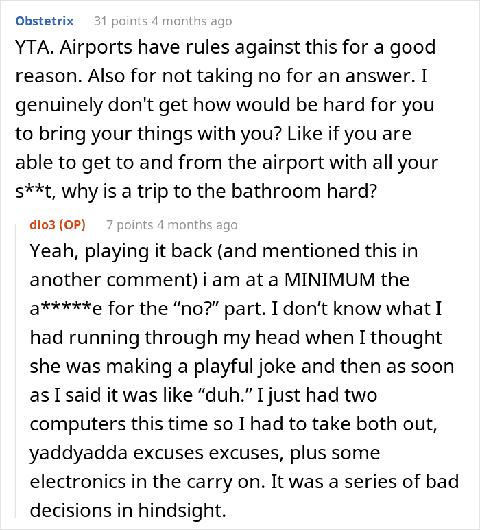 Man Is Puzzled That A Woman Turned Down His Request To Watch His Belongings At The Airport While He Uses The Restroom