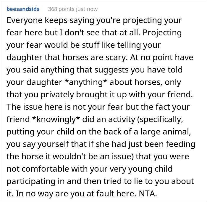 Mom Online Asks If She Was Too Harsh To Her Friend After She Confessed Taking Her 4 Y.O. Daughter To See Horses