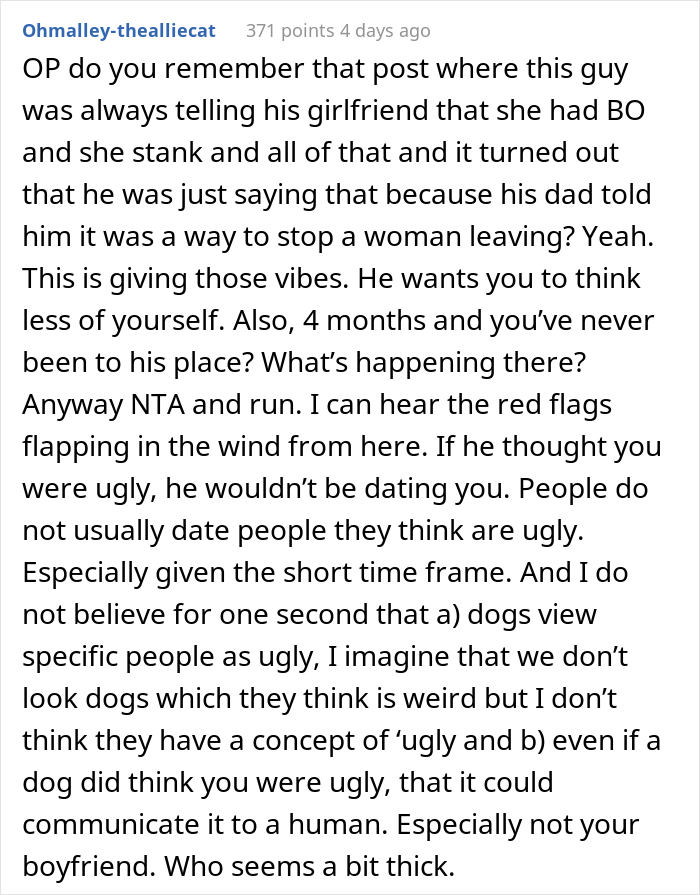 Woman Storms Out From A Dinner With Boyfriend After He Claims His Dog Thinks She's Ugly Woman Storms Out From A Dinner With Boyfriend After He Claims His Dog Thinks She's Ugly