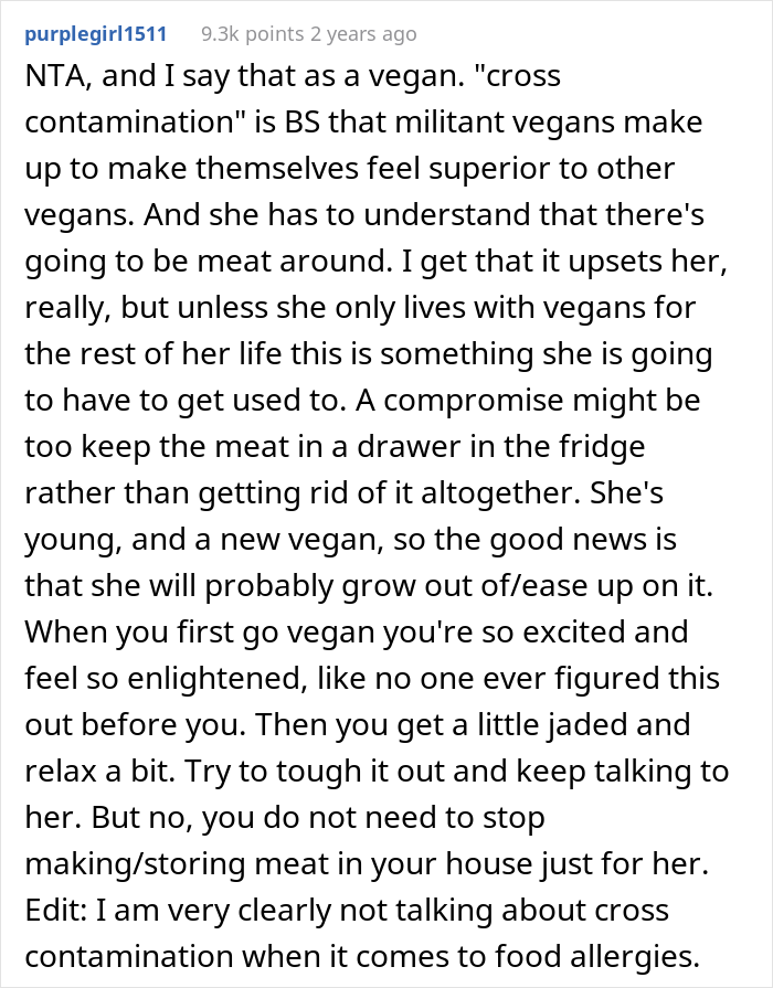 Vegan Teen Expects Everyone To Accommodate Her New Diet And Stop Eating Meat At Home, Dad Disagrees Vegan Teen Expects Everyone To Accommodate Her New Diet And Stop Eating Meat At Home, Dad Disagrees