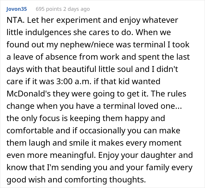 Mom Doesn’t Want Her 16 Y.O. Daughter To Drink And Smoke, But Dad Allows Her Because She's Terminally Ill Mom Doesn’t Want Her 16 Y.O. Daughter To Drink And Smoke, But Dad Allows Her Because She's Terminally Ill