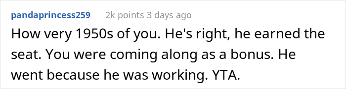 "How Very 1950s Of You": Woman Gets A Reality Check After Taking Husband's First Class Seat And Making Him Fly Coach "How Very 1950s Of You": Woman Gets A Reality Check After Taking Husband's First Class Seat And Making Him Fly Coach