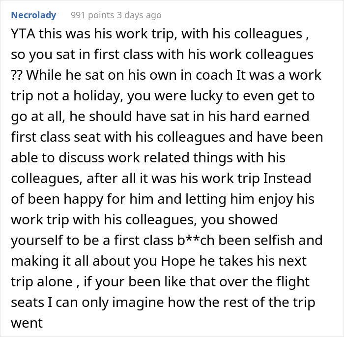 "How Very 1950s Of You": Woman Gets A Reality Check After Taking Husband's First Class Seat And Making Him Fly Coach "How Very 1950s Of You": Woman Gets A Reality Check After Taking Husband's First Class Seat And Making Him Fly Coach