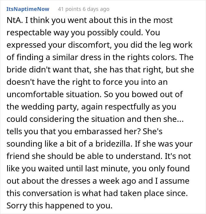 "It Would Be Genuinely Embarrassing For Me To Wear The Dress": Bride Livid After Bridesmaid Drops Out Because Of The Dress "It Would Be Genuinely Embarrassing For Me To Wear The Dress": Bride Livid After Bridesmaid Drops Out Because Of The Dress
