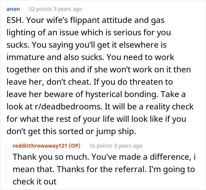 "Wife Will Not Put Out. At All": Husband Wonders If He's A Jerk For Telling Wife He'll 'Get Some' Elsewhere