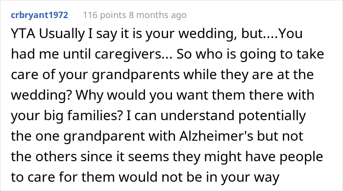 “Am I The Jerk For Not Wanting Old People At My Wedding?”