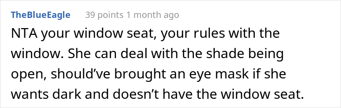 Woman Upset Her Seatmate Refused To Shut The Window Shade As They Paid Extra $30 For The Window Seat