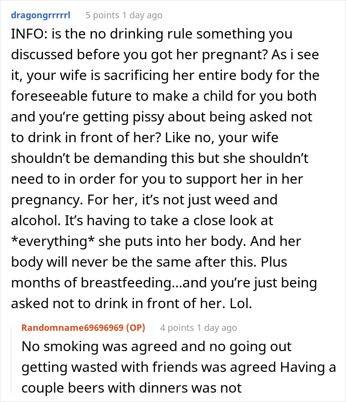 Husband Asks If He Is Wrong For Cancelling Trip As His Pregnant Wife Asked Him To Not Drink Any Alcohol