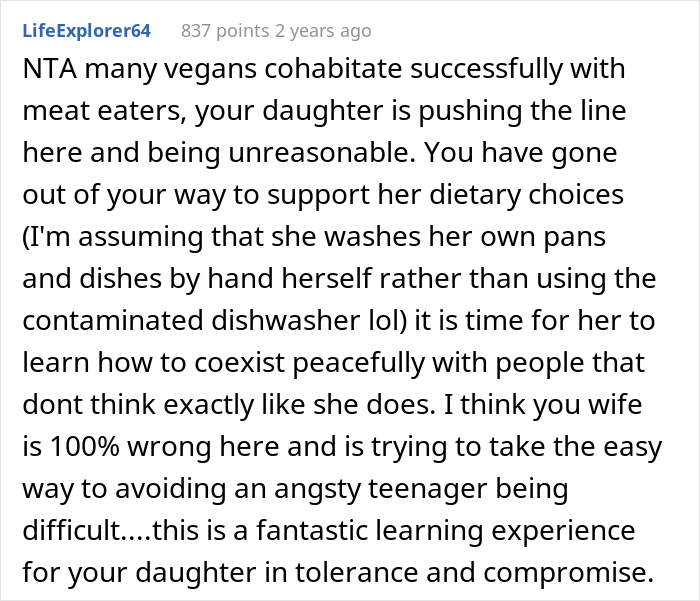 Vegan Teen Expects Everyone To Accommodate Her New Diet And Stop Eating Meat At Home, Dad Disagrees Vegan Teen Expects Everyone To Accommodate Her New Diet And Stop Eating Meat At Home, Dad Disagrees