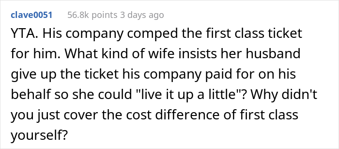 "How Very 1950s Of You": Woman Gets A Reality Check After Taking Husband's First Class Seat And Making Him Fly Coach "How Very 1950s Of You": Woman Gets A Reality Check After Taking Husband's First Class Seat And Making Him Fly Coach