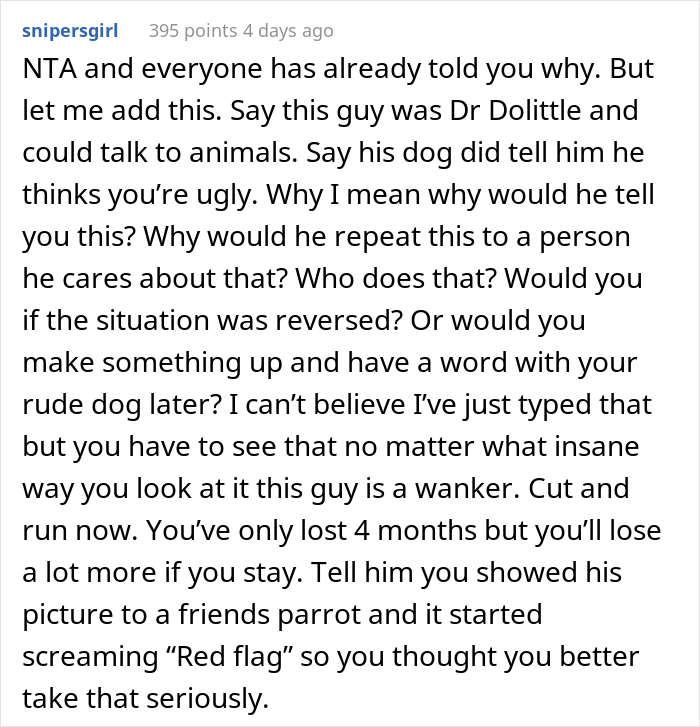 Woman Storms Out From A Dinner With Boyfriend After He Claims His Dog Thinks She's Ugly Woman Storms Out From A Dinner With Boyfriend After He Claims His Dog Thinks She's Ugly