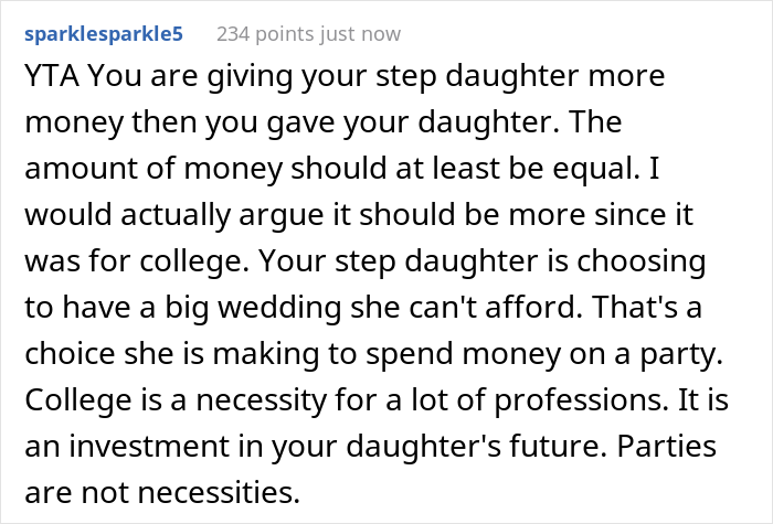 Dad Let His Daughter Know He Won’t Be Paying For Her Wedding And Refuses To Help Her Further With Student Debt, But Contributes To Stepdaughter’s Wedding