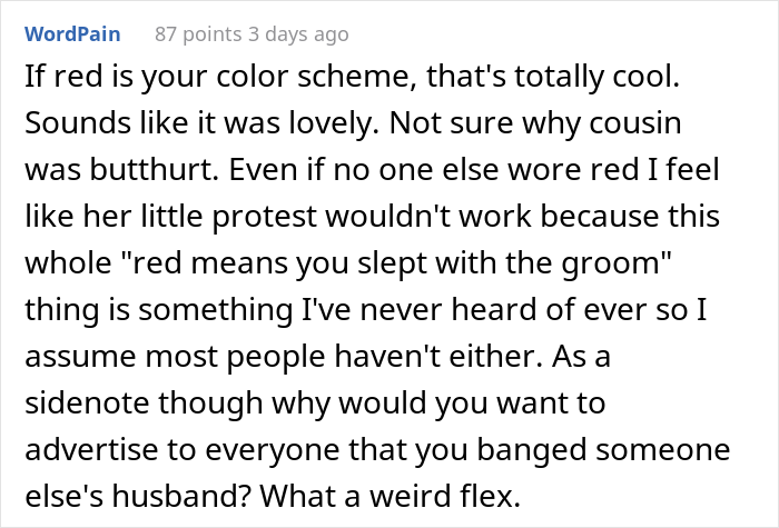 Woman Wears Red Dress To Cousin's Wedding To Show That She Slept With The Groom First, But The Bride Outsmarts Her