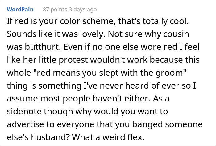 Woman Wears Red Dress To Cousin's Wedding To Show That She Slept With The Groom First, But The Bride Outsmarts Her Woman Wears Red Dress To Cousin's Wedding To Show That She Slept With The Groom First, But The Bride Outsmarts Her